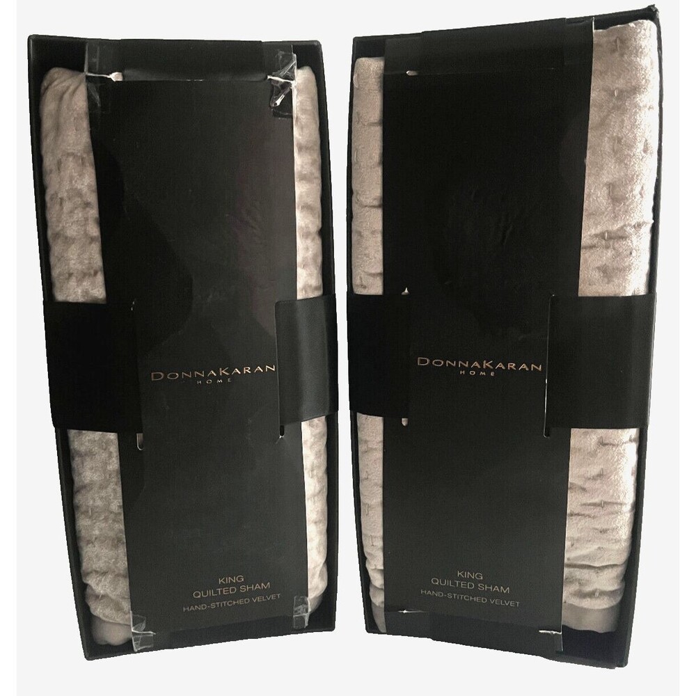 Donna Karan King Quilted Pillow Shams Set of 2 Platinum Gray Velvet Open Package